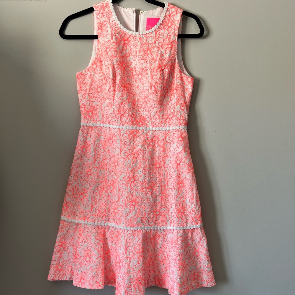 Lilly Pulitzer‎ Ellen Dress Cantaloupe Embroidered Lasercut size 00
